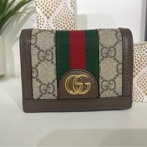 Gucci Beige GG Supreme Canvas Wallet with Brown Trim and Red/Green Web